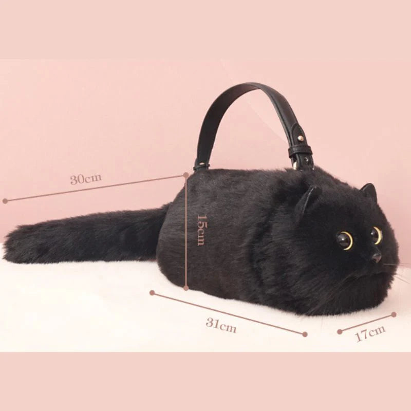 Sac à bandoulière en forme de chat pour femme, sac mignon en peluche , fabriqué à la main.