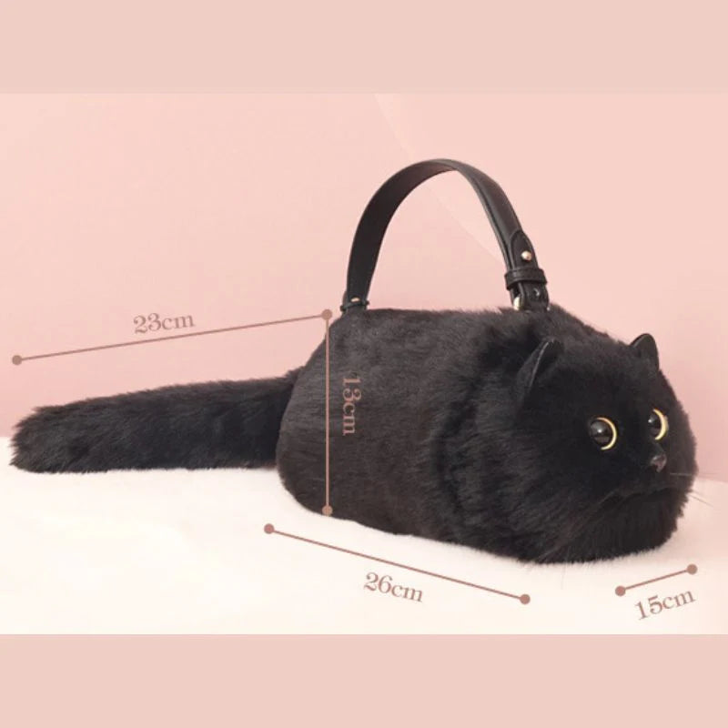 Sac à bandoulière en forme de chat pour femme, sac mignon en peluche , fabriqué à la main.