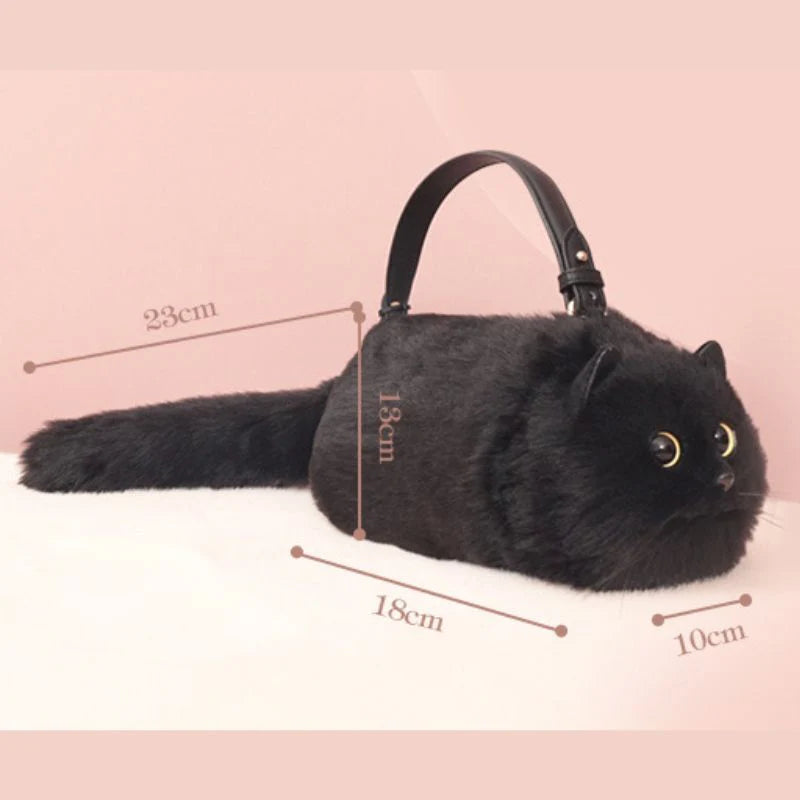 Sac à bandoulière en forme de chat pour femme, sac mignon en peluche , fabriqué à la main.